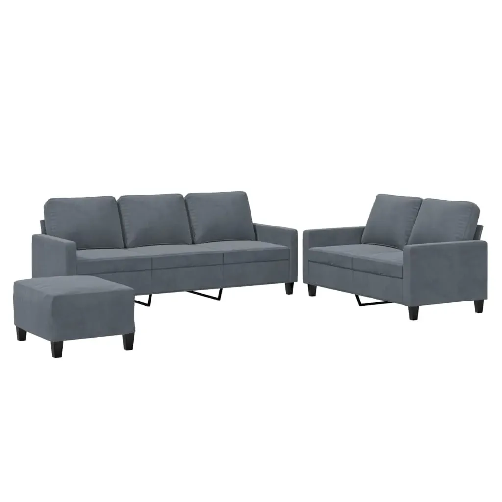 3 Piece Sofa Set with Cushions Dark Grey Velvet Price