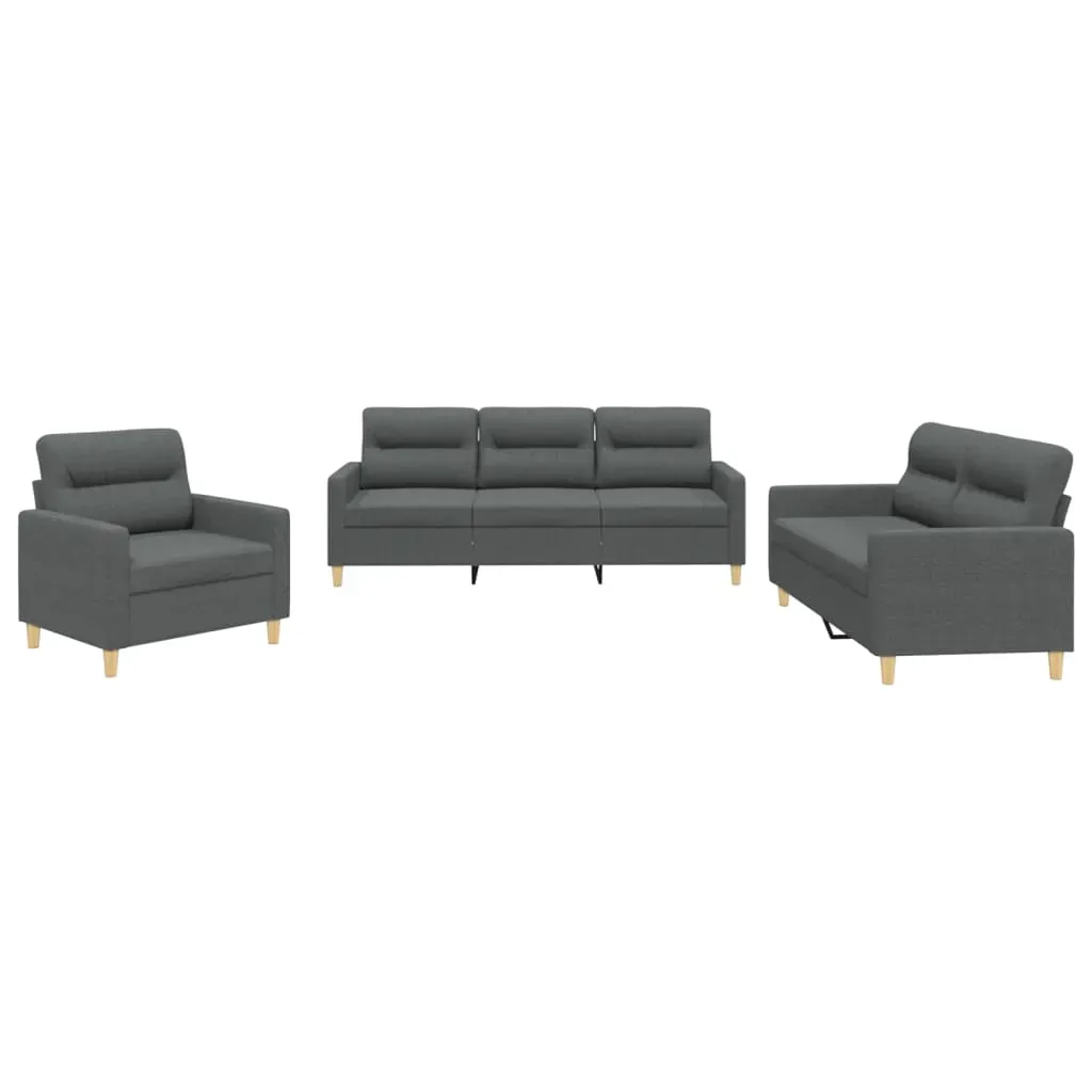 3 Piece Sofa Set with Cushions Dark Grey Fabric Price