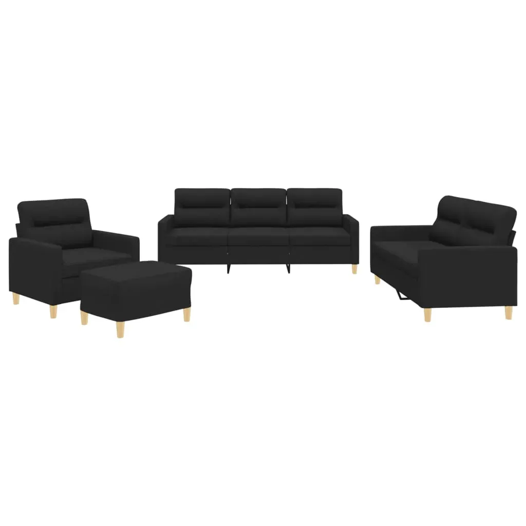 4 Piece Sofa Set with Cushions Black Fabric Price