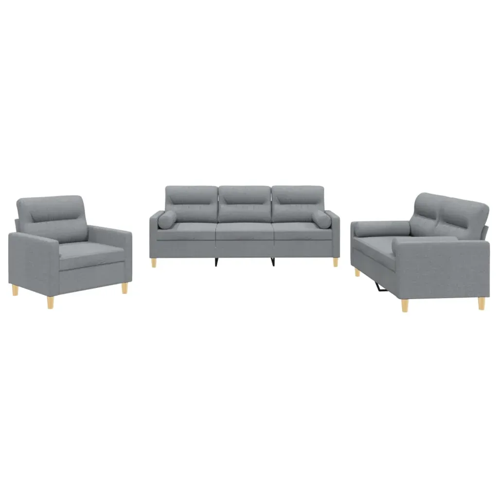 3 Piece Sofa Set with Pillows Light Grey Fabric Price