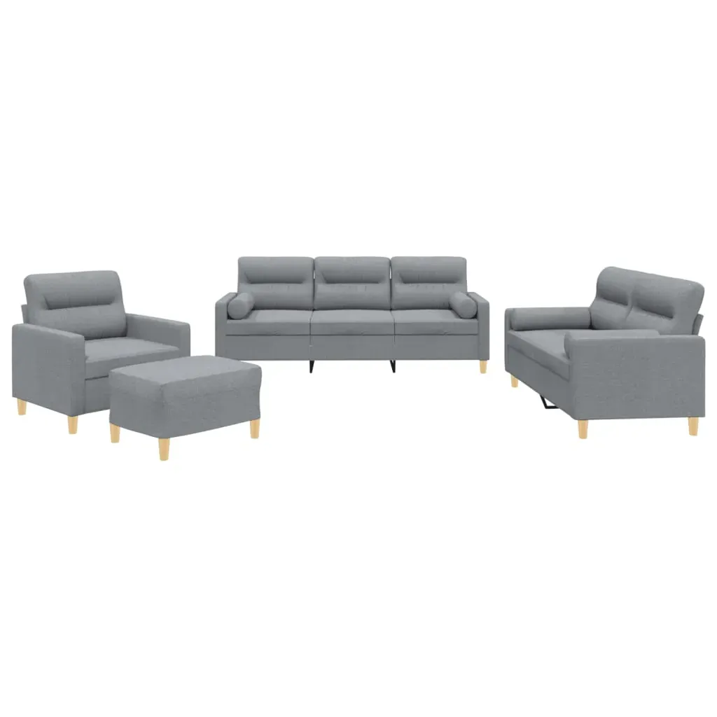 4 Piece Sofa Set with Pillows Light Grey Fabric Price