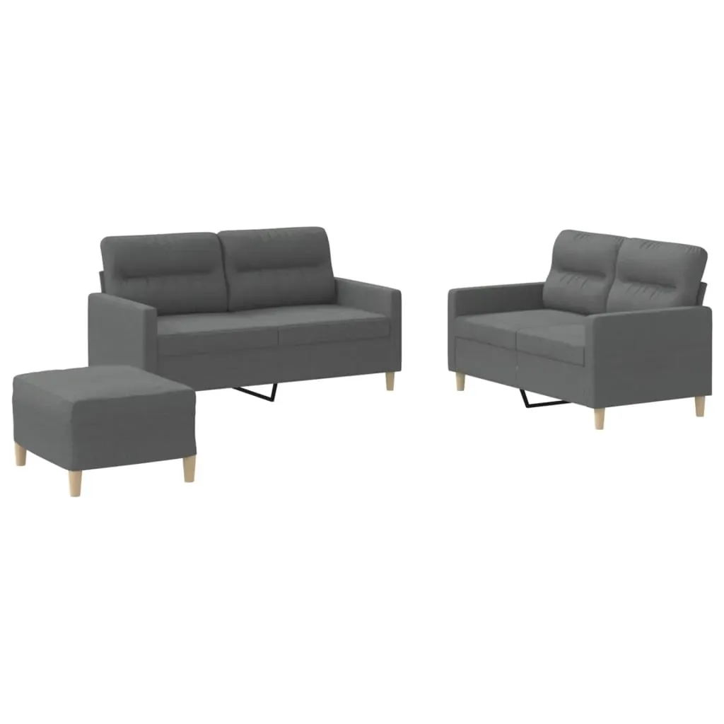 3 Piece Sofa Set with Cushions Dark Grey Fabric Price