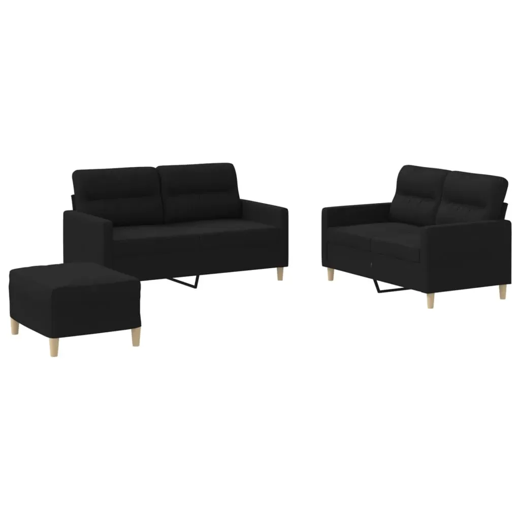 3 Piece Sofa Set with Cushions Black Fabric Price
