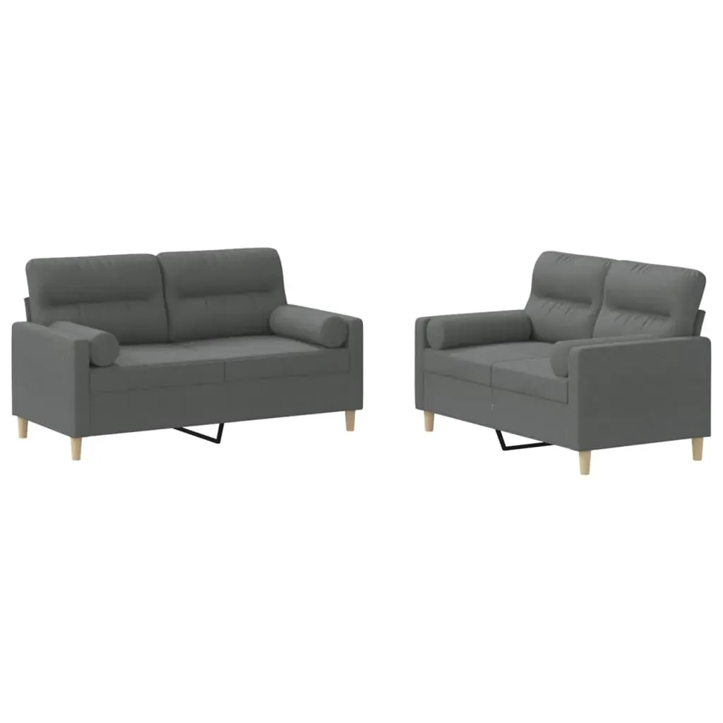 2 Piece Sofa Set with Pillows Dark Grey Fabric Price