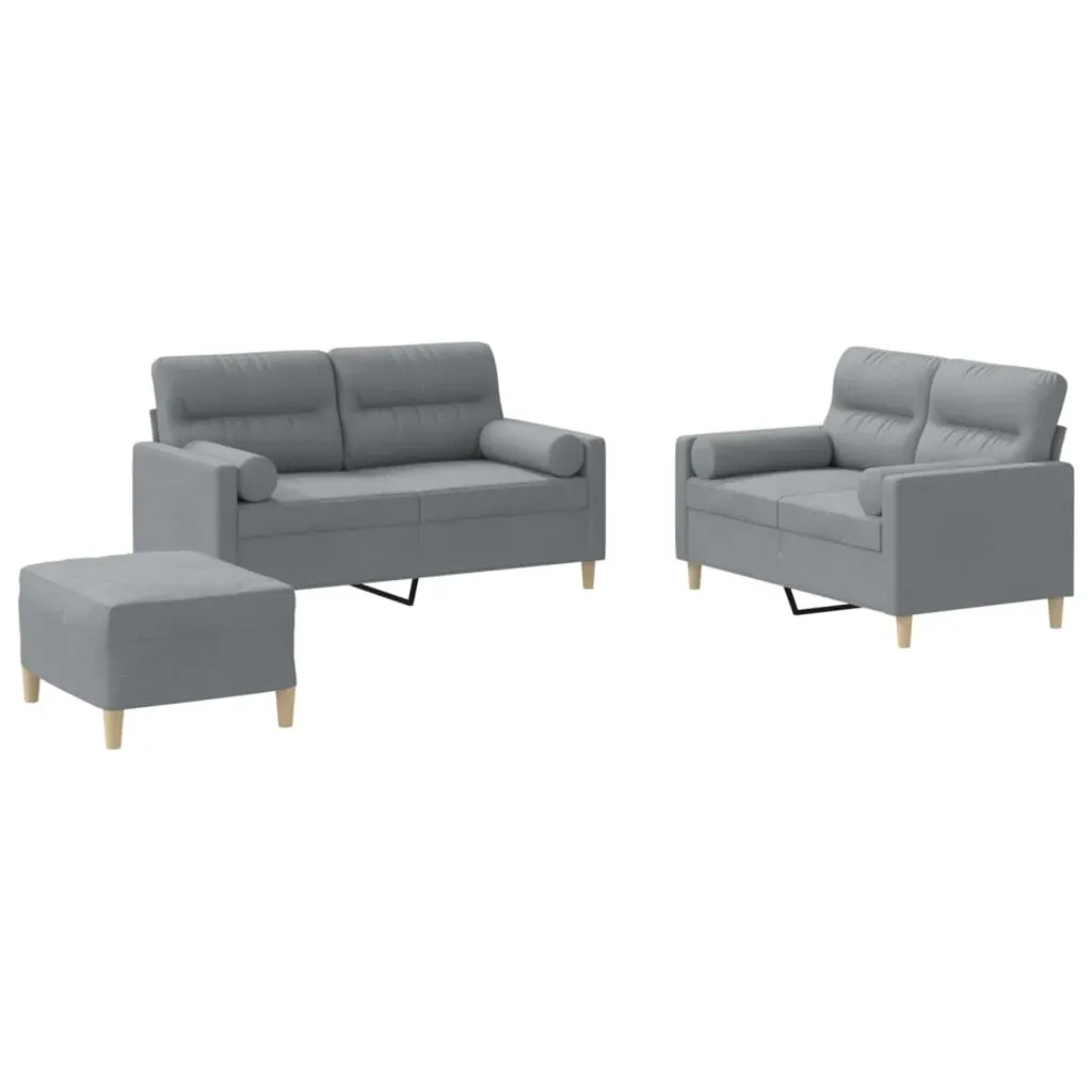 3 Piece Sofa Set with Pillows Light Grey Fabric Price