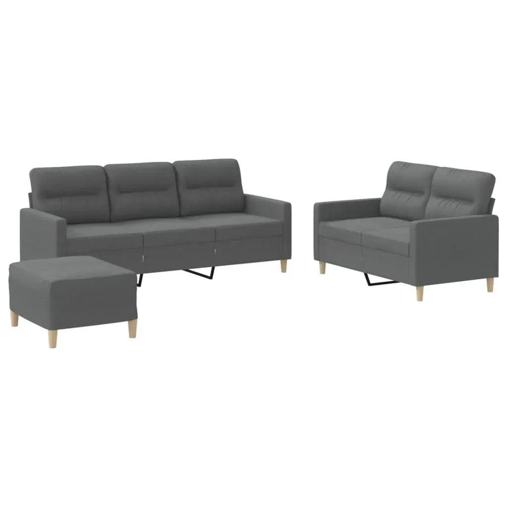 3 Piece Sofa Set with Cushions Dark Grey Fabric Price