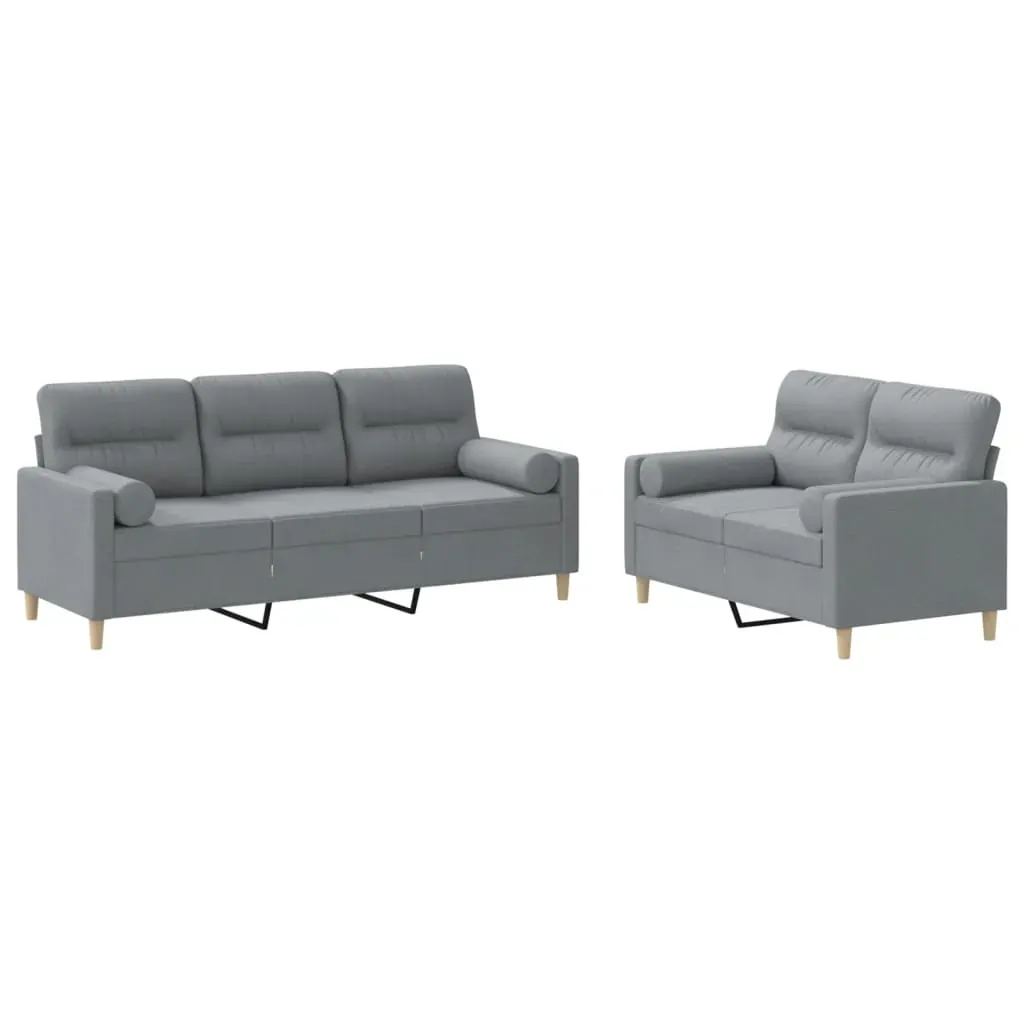 2 Piece Sofa Set with Pillows Light Grey Fabric Price