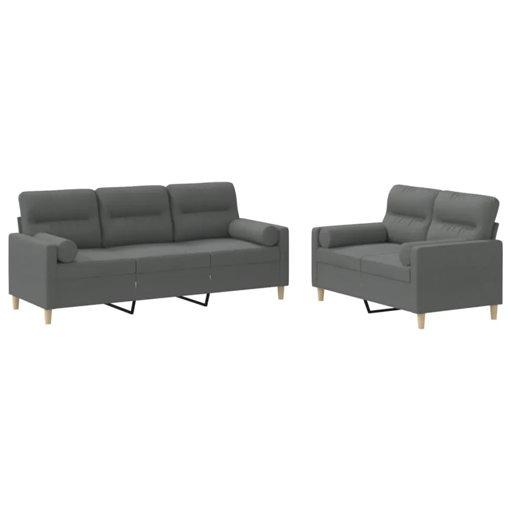 2 Piece Sofa Set with Pillows Dark Grey Fabric Price