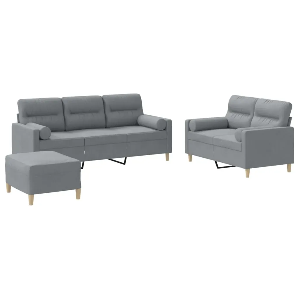 3 Piece Sofa Set with Pillows Light Grey Fabric Price