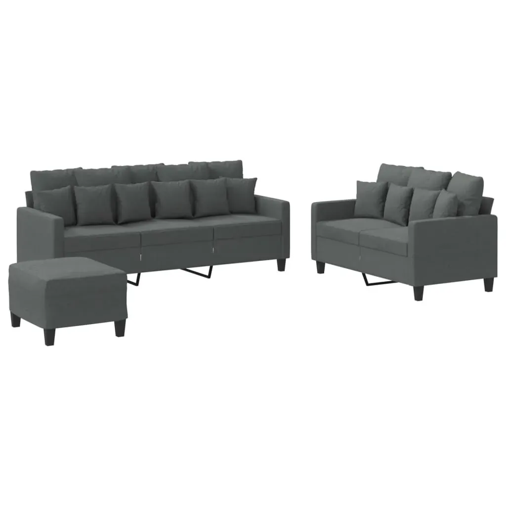 3 Piece Sofa Set with Cushions Dark Grey Fabric Price
