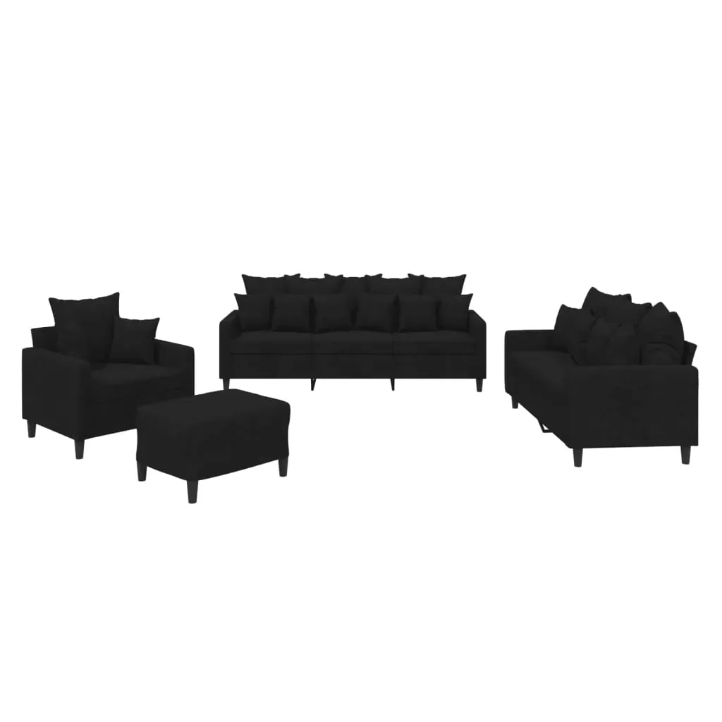 4 Piece Sofa Set with Cushions Black Velvet Price