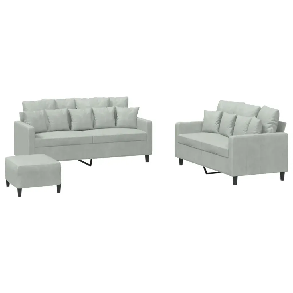 3 Piece Sofa Set with Cushions Light Grey Velvet Price