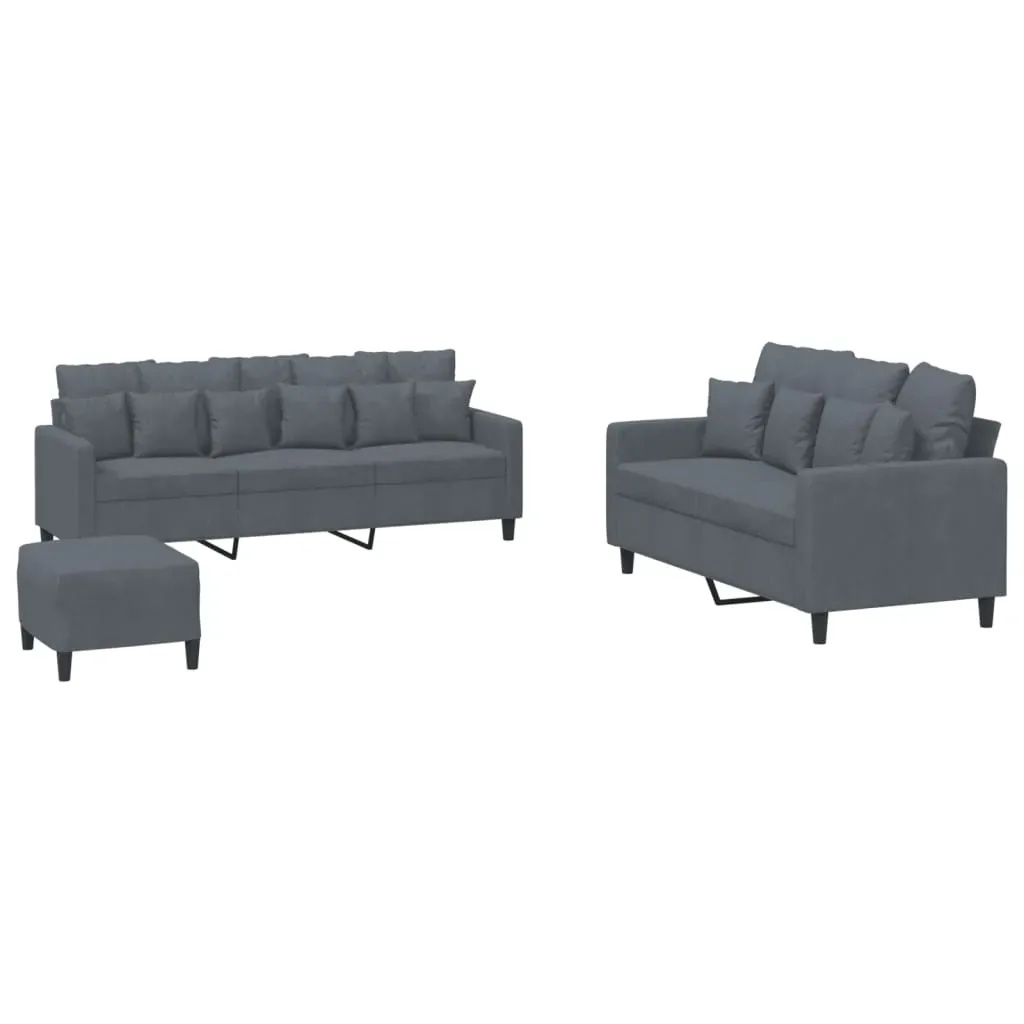 3 Piece Sofa Set with Cushions Dark Grey Velvet Price