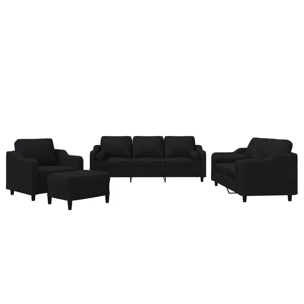 4 Piece Sofa Set with Pillows Black Fabric Price