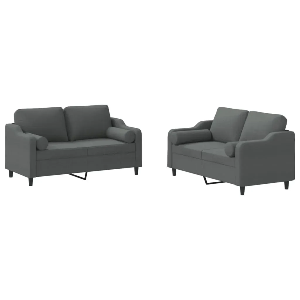 2 Piece Sofa Set with Pillows Dark Grey Fabric Price