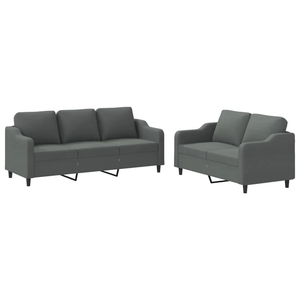 2 Piece Sofa Set with Cushions Dark Grey Fabric Price