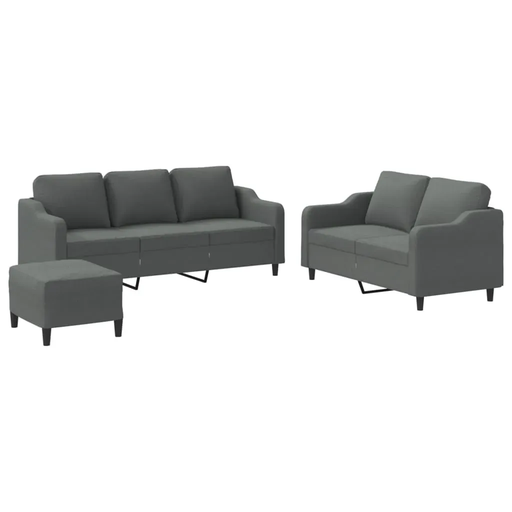3 Piece Sofa Set with Cushions Dark Grey Fabric Price