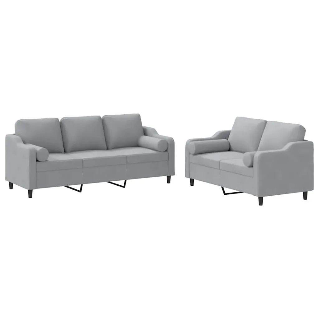 2 Piece Sofa Set with Pillows Light Grey Fabric Price