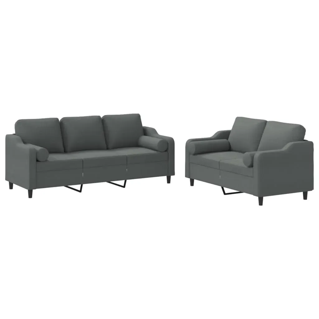 2 Piece Sofa Set with Pillows Dark Grey Fabric Price