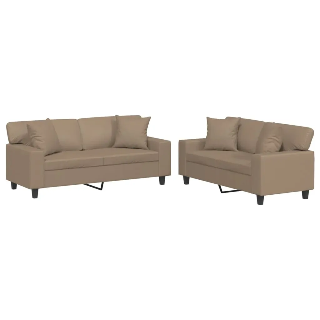 2 Piece Sofa Set with Pillows Cappuccino Faux Leather Price