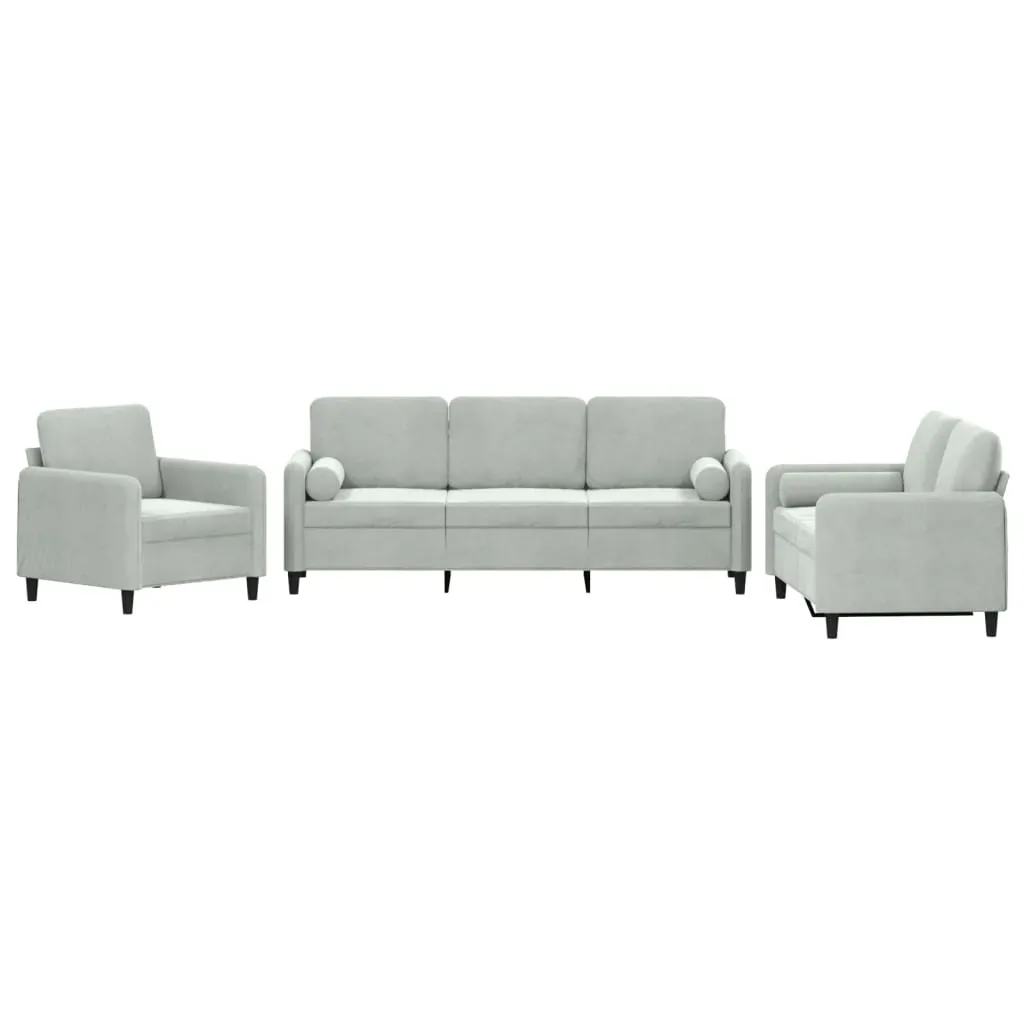 3 Piece Sofa Set with Pillows Light Grey Velvet Price