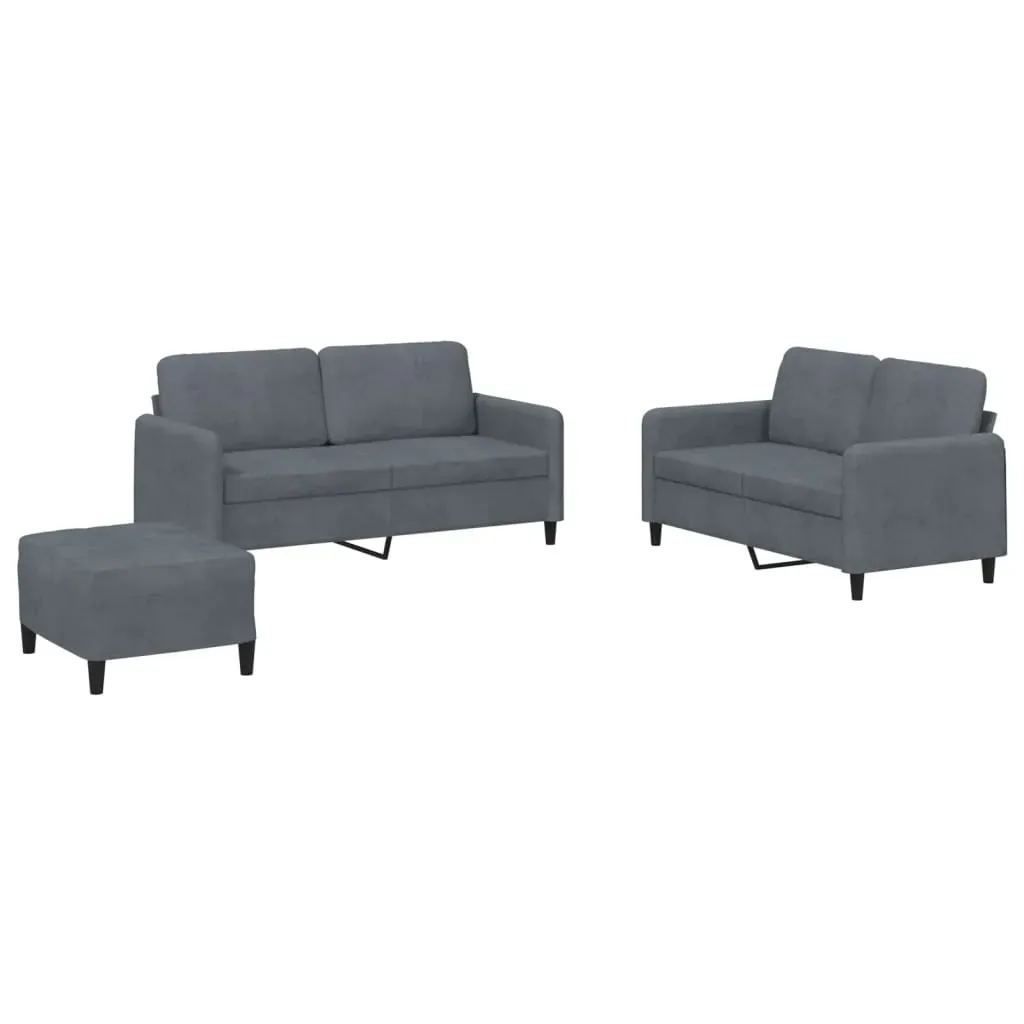 3 Piece Sofa Set Dark Grey Velvet Price