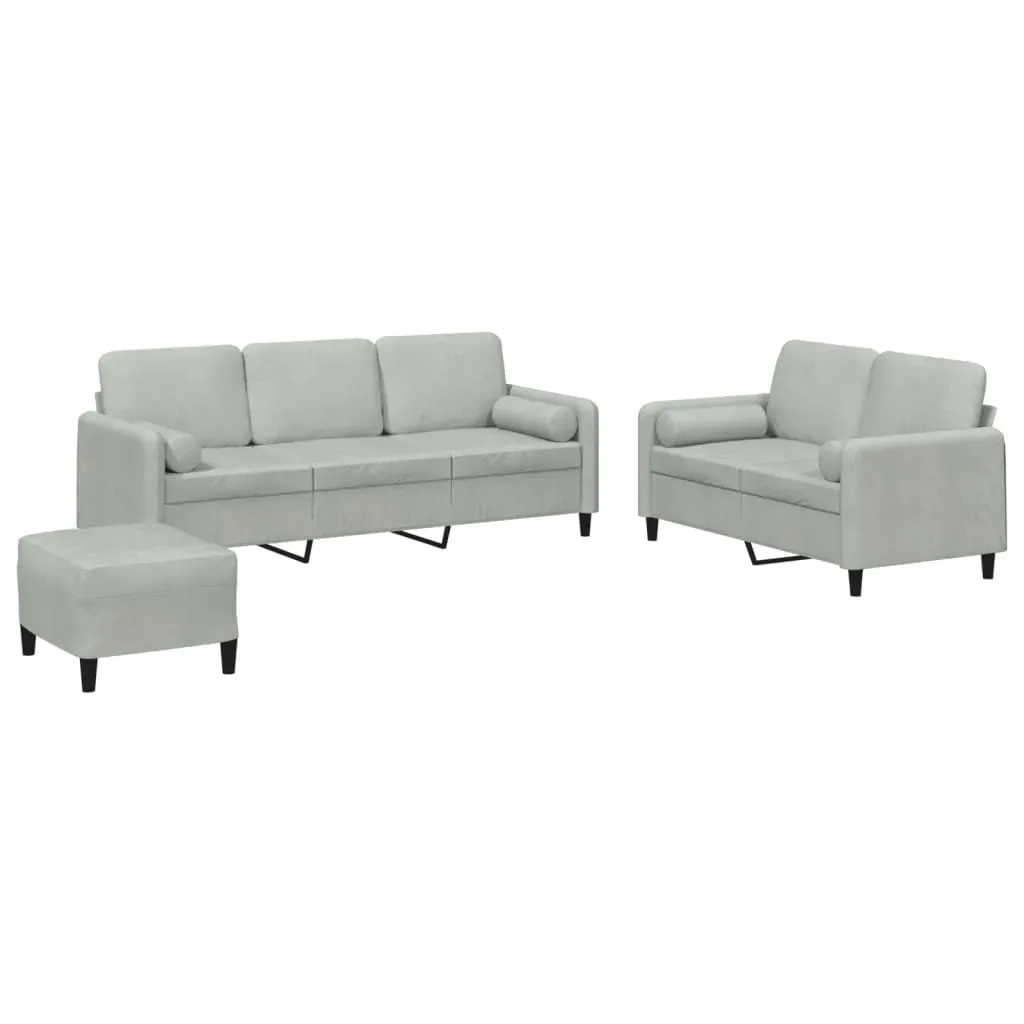 3 Piece Sofa Set with Pillows Light Grey Velvet Price