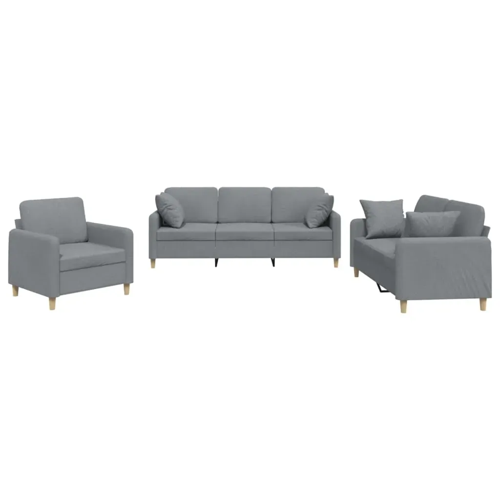 3 Piece Sofa Set with Pillows Light Grey Fabric Price