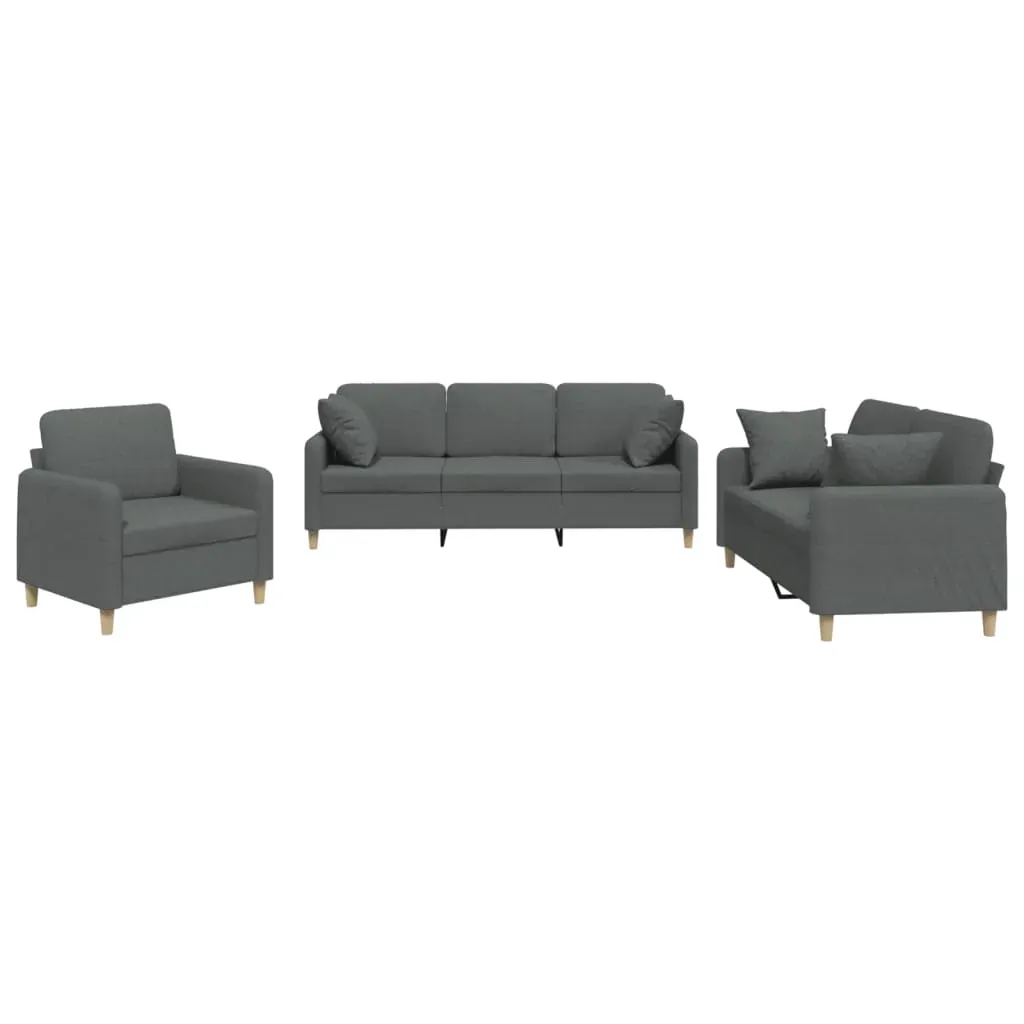 3 Piece Sofa Set with Pillows Dark Grey Fabric Price