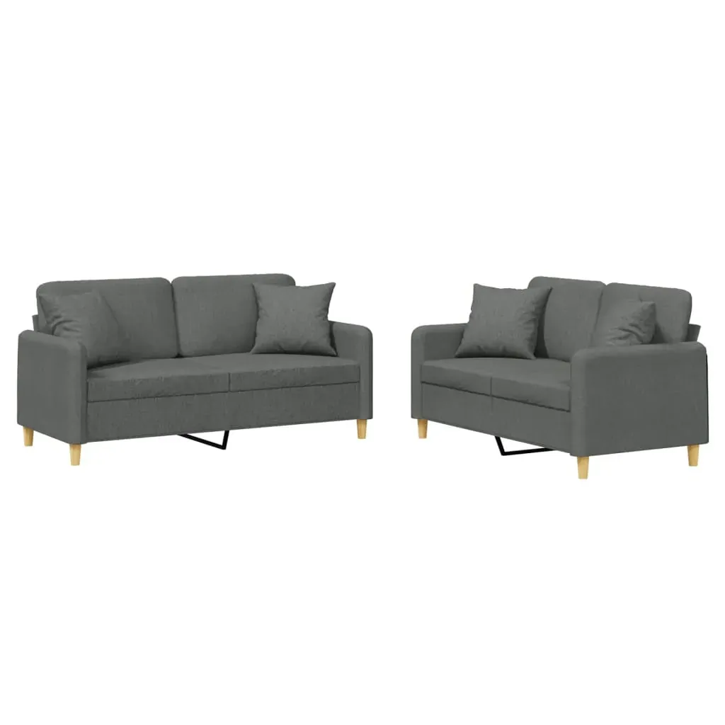 2 Piece Sofa Set with Pillows Dark Grey Fabric Price