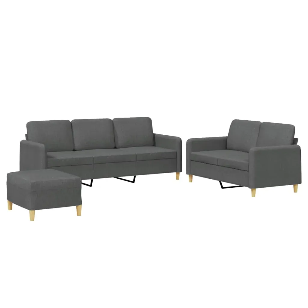 3 Piece Sofa Set with Cushions Dark Grey Fabric Price