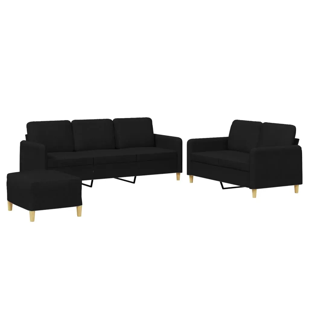 3 Piece Sofa Set with Cushions Black Fabric Price