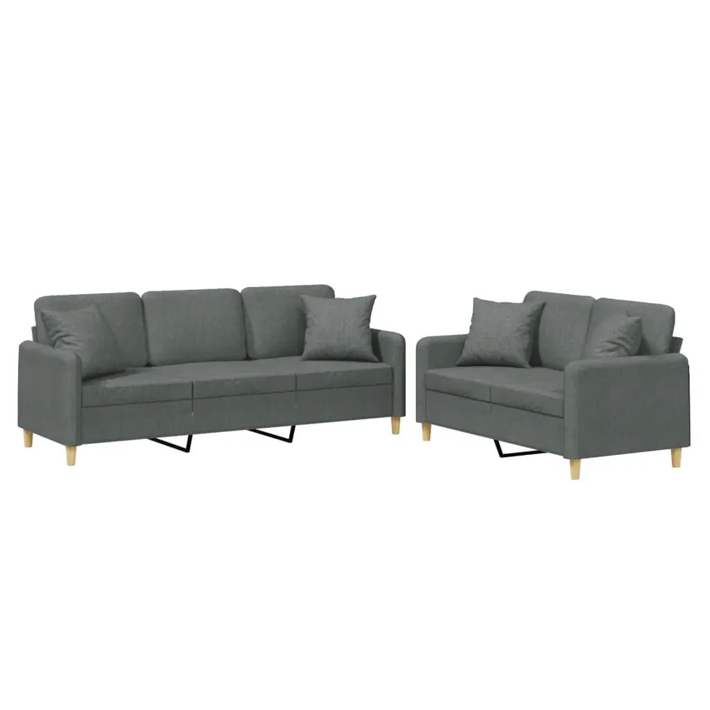 2 Piece Sofa Set with Pillows Dark Grey Fabric Price
