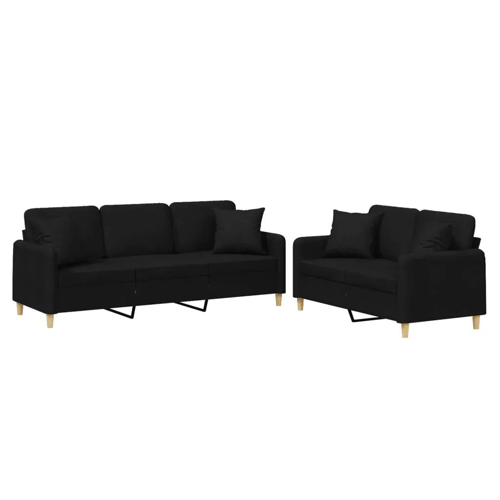 2 Piece Sofa Set with Pillows Black Fabric Price