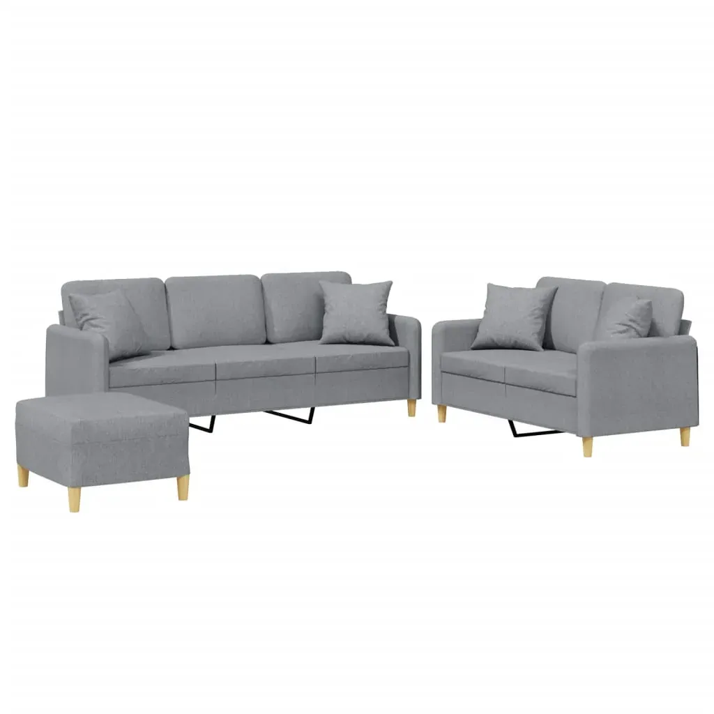 3 Piece Sofa Set with Pillows Light Grey Fabric Price