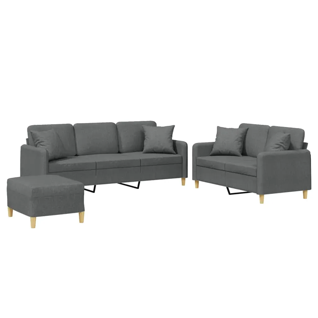 3 Piece Sofa Set with Pillows Dark Grey Fabric Price