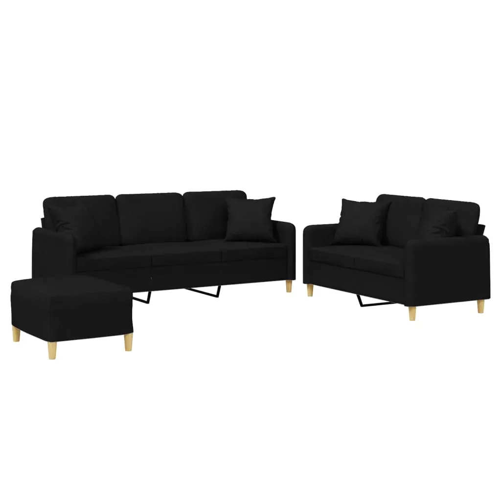 3 Piece Sofa Set with Pillows Black Fabric Price