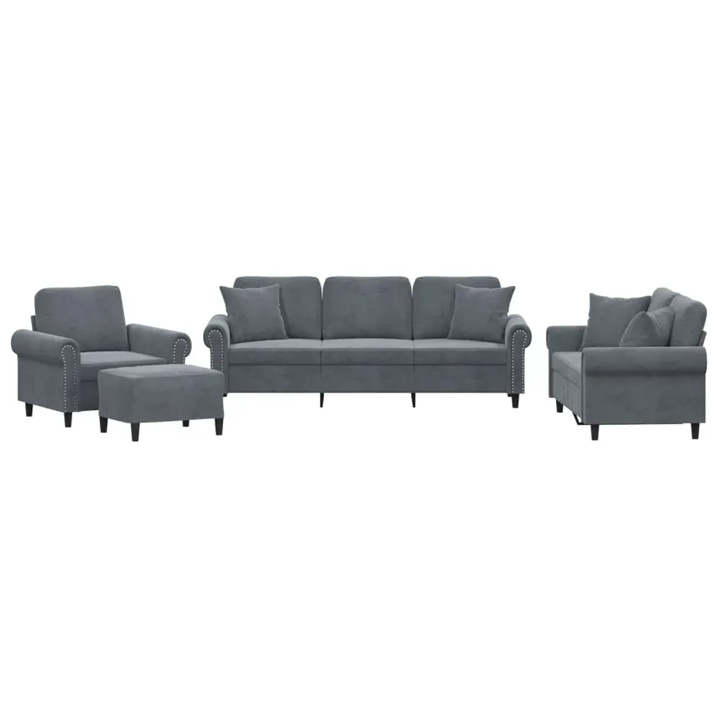 4 Piece Sofa Set with Pillows Dark Grey Velvet Price