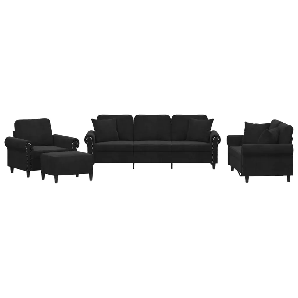 4 Piece Sofa Set with Pillows Black Velvet Price