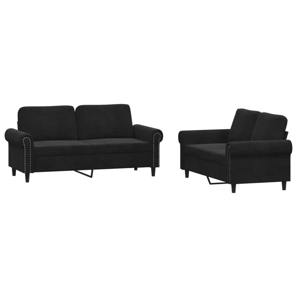 2 Piece Sofa Set with Cushions Black Velvet Price