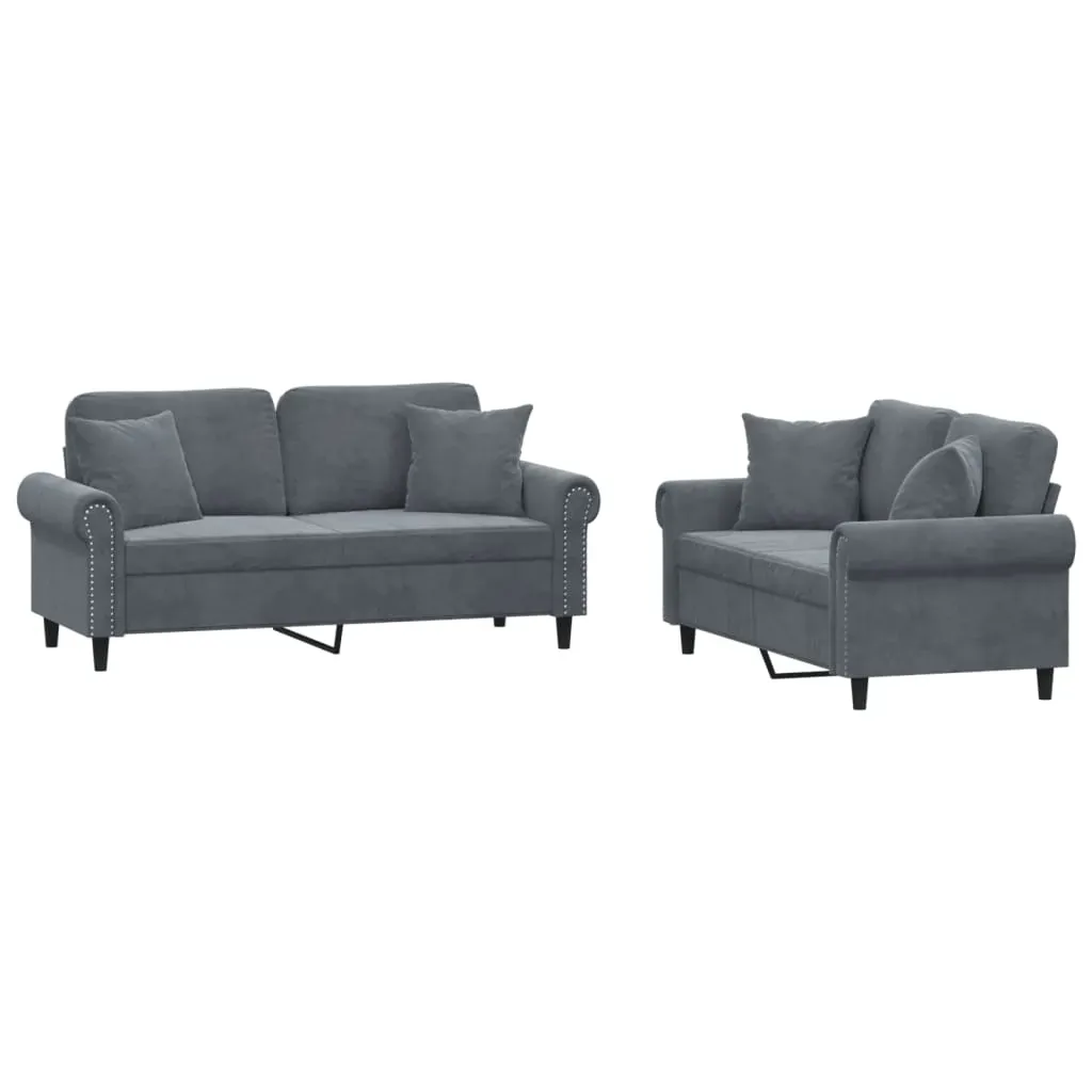 2 Piece Sofa Set with Pillows Dark Grey Velvet Price
