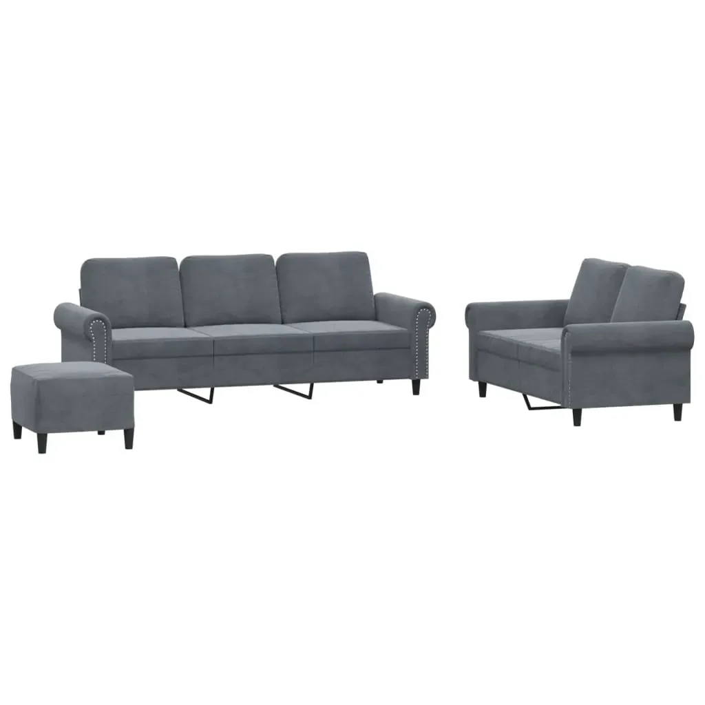 3 Piece Sofa Set with Cushions Dark Grey Velvet Price