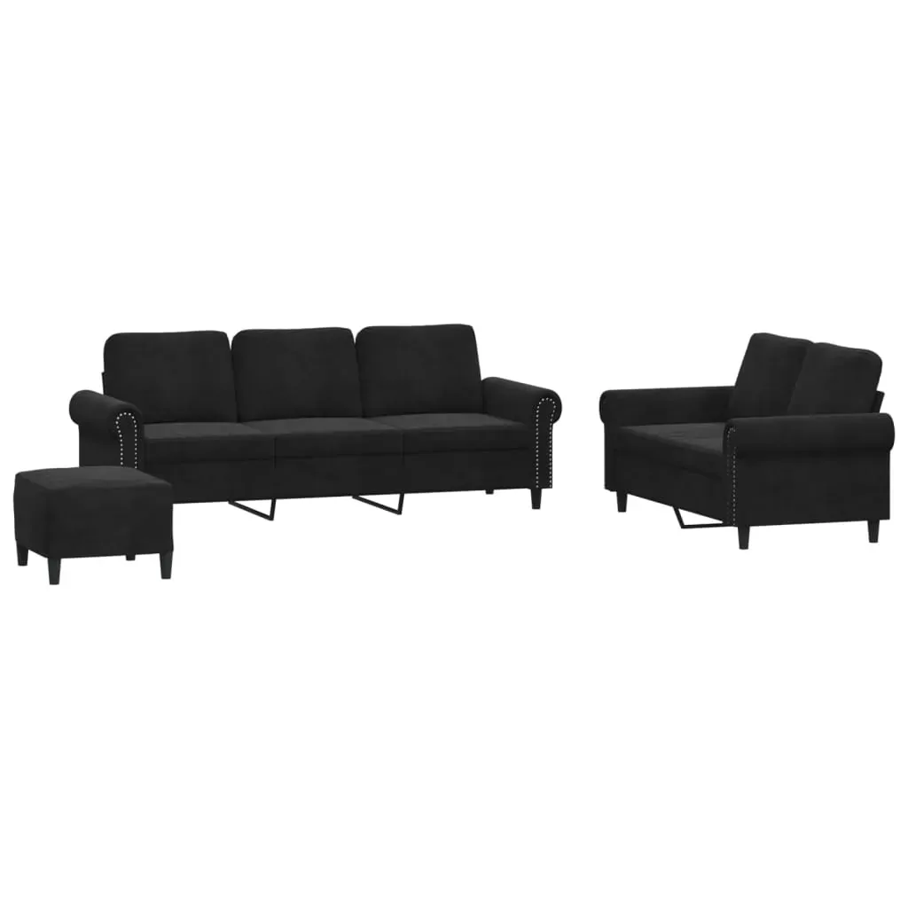 3 Piece Sofa Set with Cushions Black Velvet Price