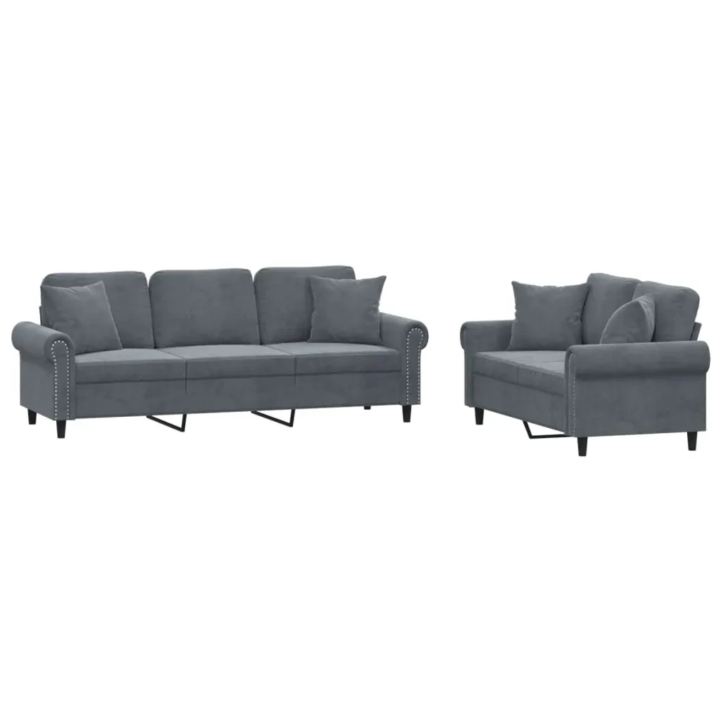 2 Piece Sofa Set with Pillows Dark Grey Velvet Price