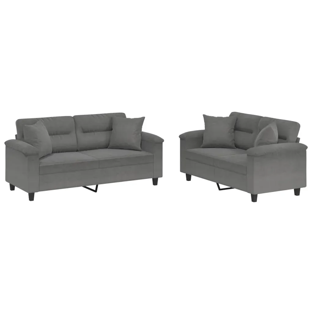 2 Piece Sofa Set with Pillows Dark Grey Microfibre Fabric Price