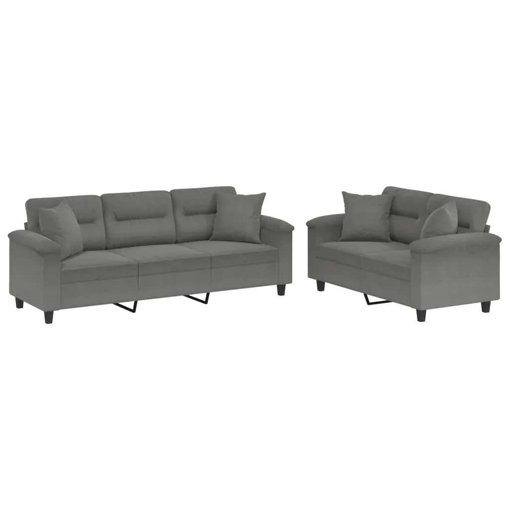 2 Piece Sofa Set with Pillows Dark Grey Microfibre Fabric Price