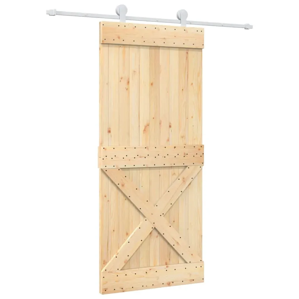 Sliding Door with Hardware Set 90x210 cm Solid Wood Pine Price