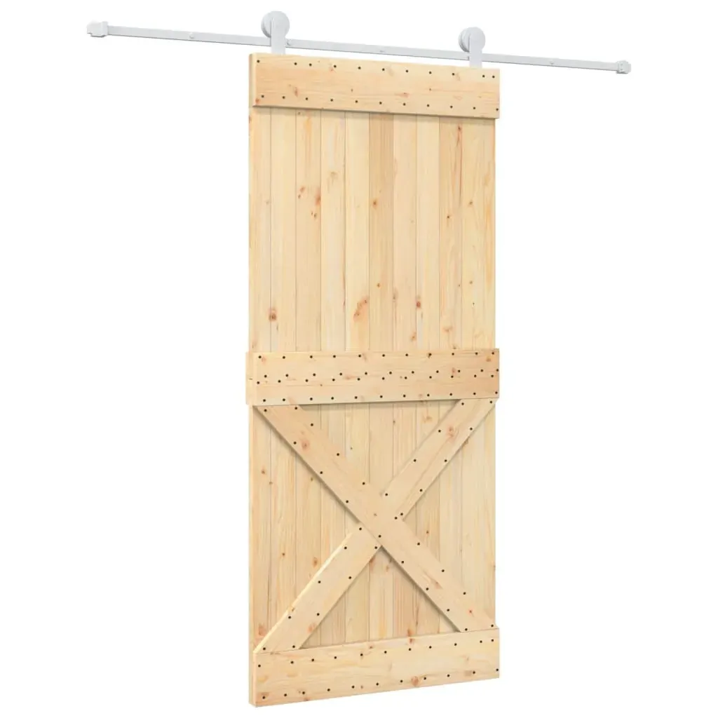 Sliding Door with Hardware Set 90x210 cm Solid Wood Pine Price