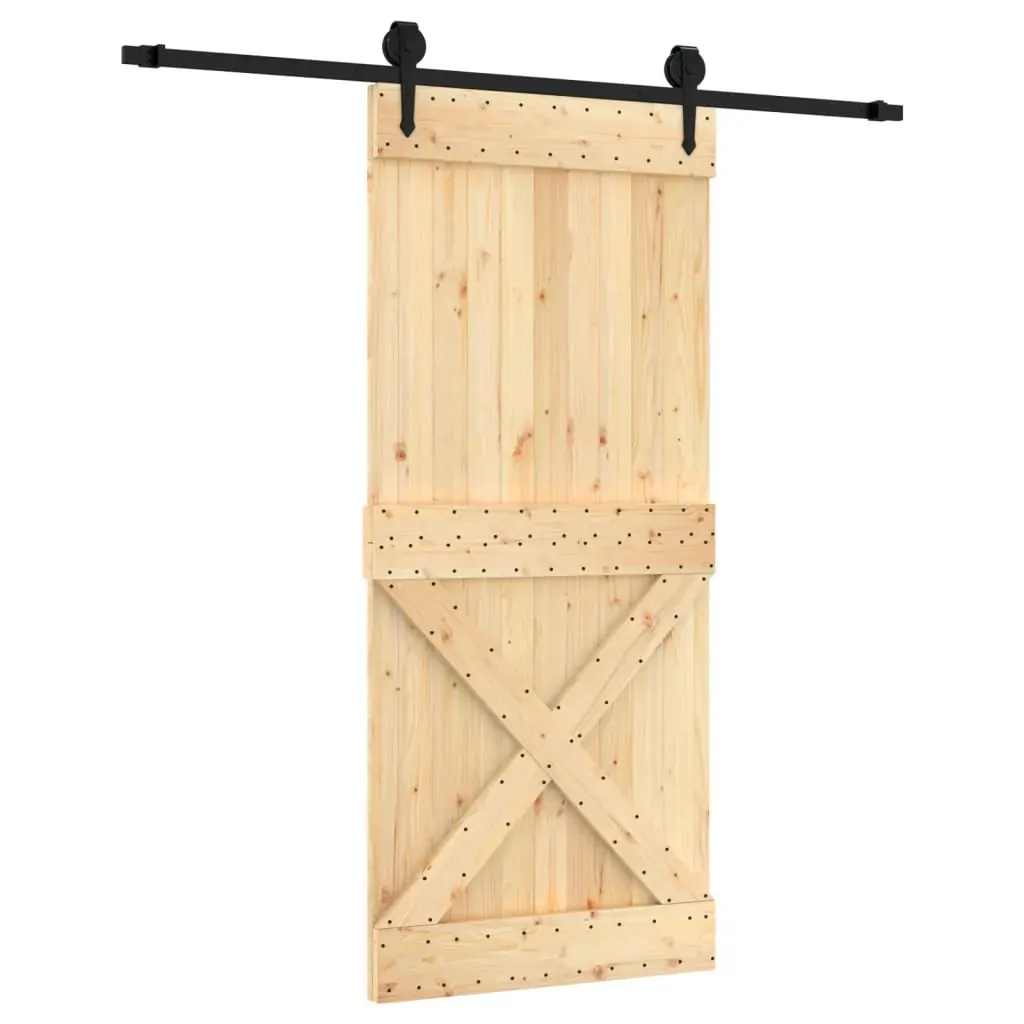 Sliding Door with Hardware Set 90x210 cm Solid Wood Pine Price