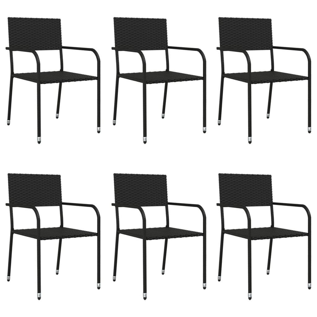 7 Piece Garden Dining Set Black Poly Rattan and Steel Price